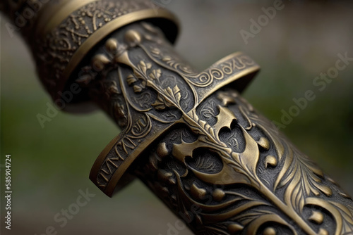 closeup of a medieval sword hilt. Generative AI