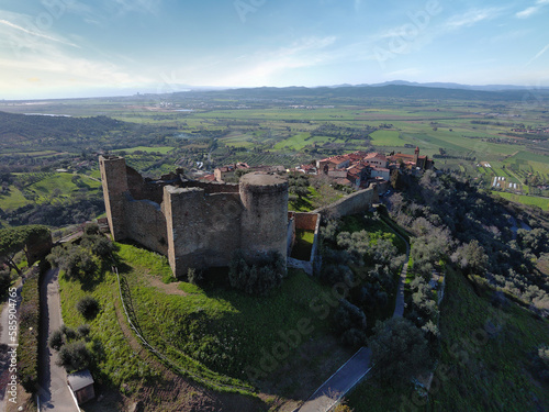 aerial view of the medieval castle of the village of scarlino tuscany