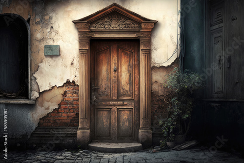 an old vintage front door from a house. Generative AI