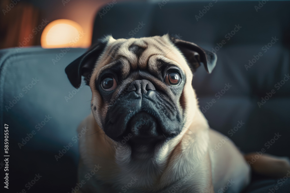 closeup portrait of a purebred pug