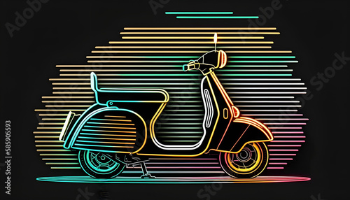 Neon lights vintage scooter logo illustration - generative ai photo