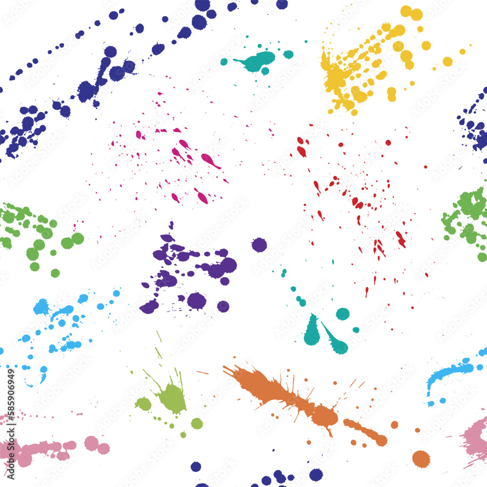 Beautiful seamless pattern of colorful ink blots and splashes. Vector illustration