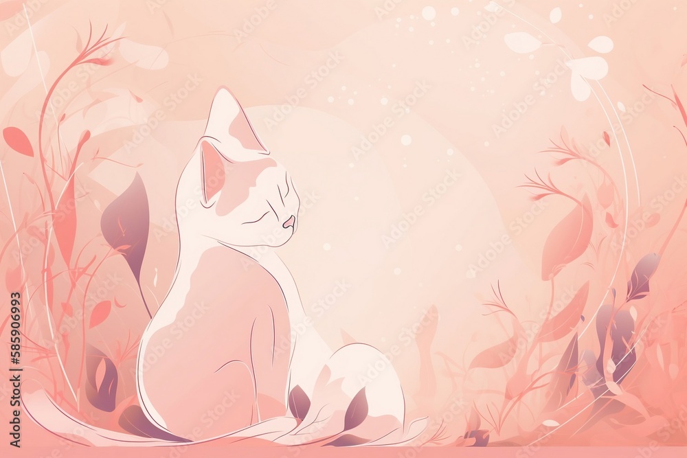 Abstract cat background with a romantic and feminine feel, copy space, generative ai