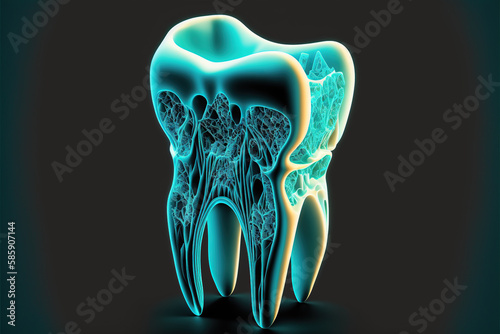 Ilustración de un diente seccionado, concepto salud dental. Generative AI photo