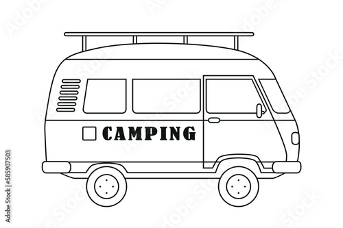 camper outline drawing isolated on white background