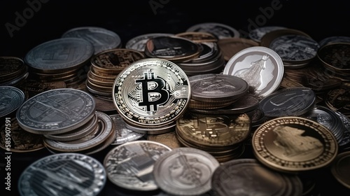 Bitcoin blockchain crypto currency digital money exchange Technology symbol Generative AI. 