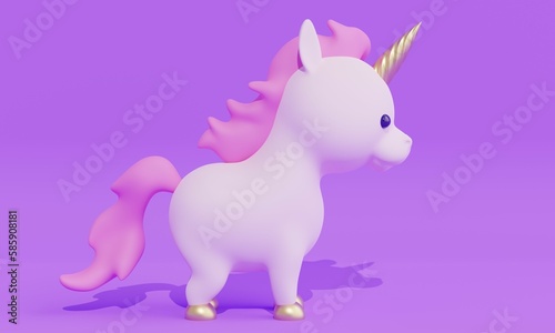 Cute little unicorn with a pink mane. 3d rendering