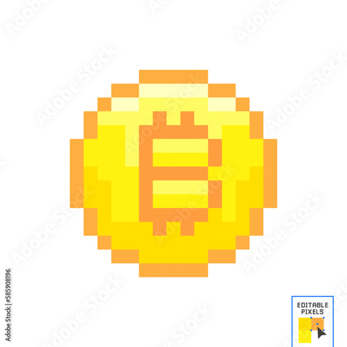 Pixel Art Bitcoin blockchain cryptocurrency gold coin icon - editable vector set. Crypto currency 8 bit game style. Coloring bitcoin icons set. Digital Cryptocurrency