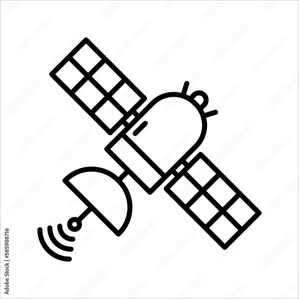 Artificial satelite in orbit around earth. Flat style. On white background. Thin line. Artificial satelite in orbit around earth. Flat style. On white background. Thin line.