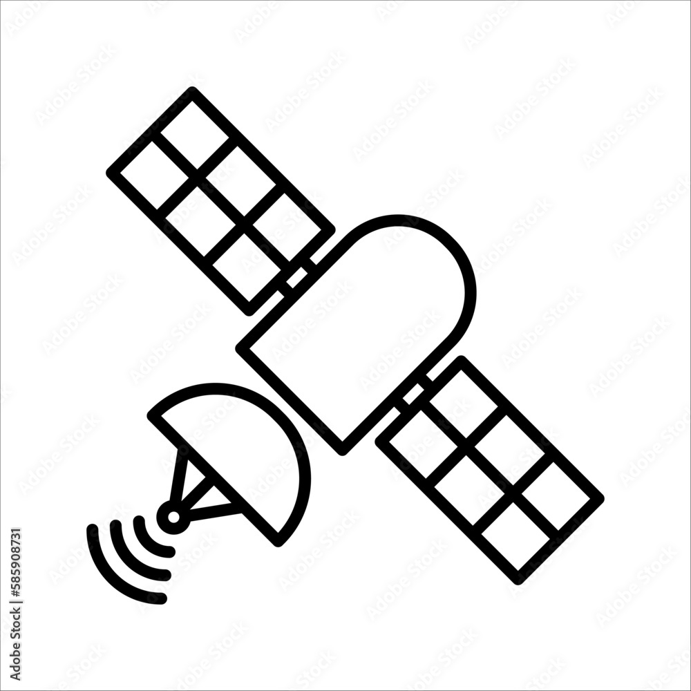 Artificial satelite in orbit around earth. Flat style. On white background. Thin line. Artificial satelite in orbit around earth. Flat style. On white background. Thin line.