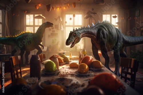 Dinosaur Party. AI generated