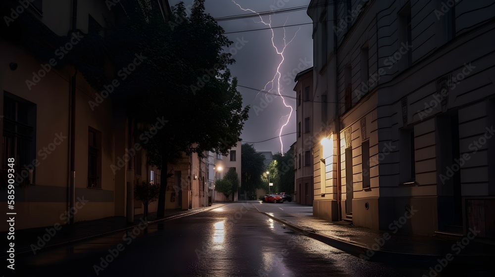 Electrifying Urban Beauty: The Mesmerizing Dance of Lightning Over City Streets 