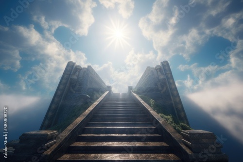 Stairway to heaven in glory, gates of Paradise. AI generated