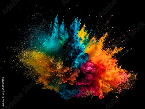 colorful flying dust explosion on black background