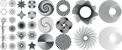 Set of Y2K bright retro elements and geometric shapes. Hipster graphic objects for logo, icon, web design. Contemporary art.