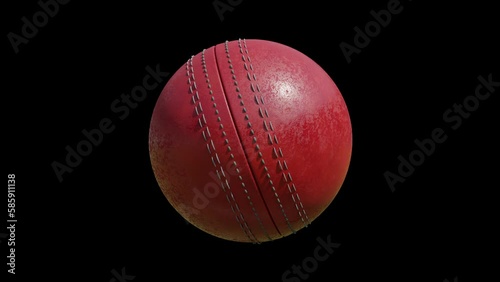 Realistic 4K 3D cricket ball spin loop animation in black, green screen and matte background. 