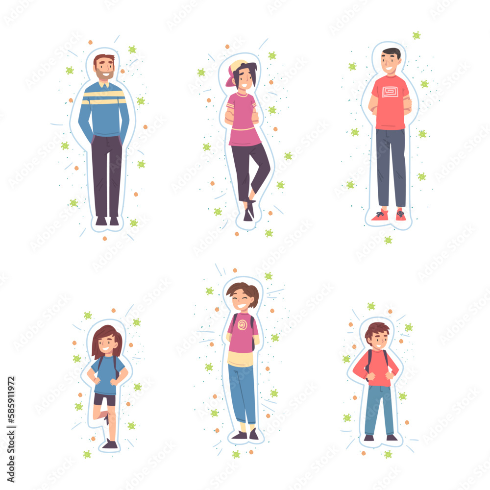Cheerful People Characters with Healthy Immune System Vector Set