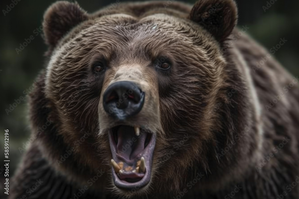 a grizzly bear opens its mouth. Generative AI