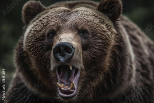 a grizzly bear opens its mouth. Generative AI