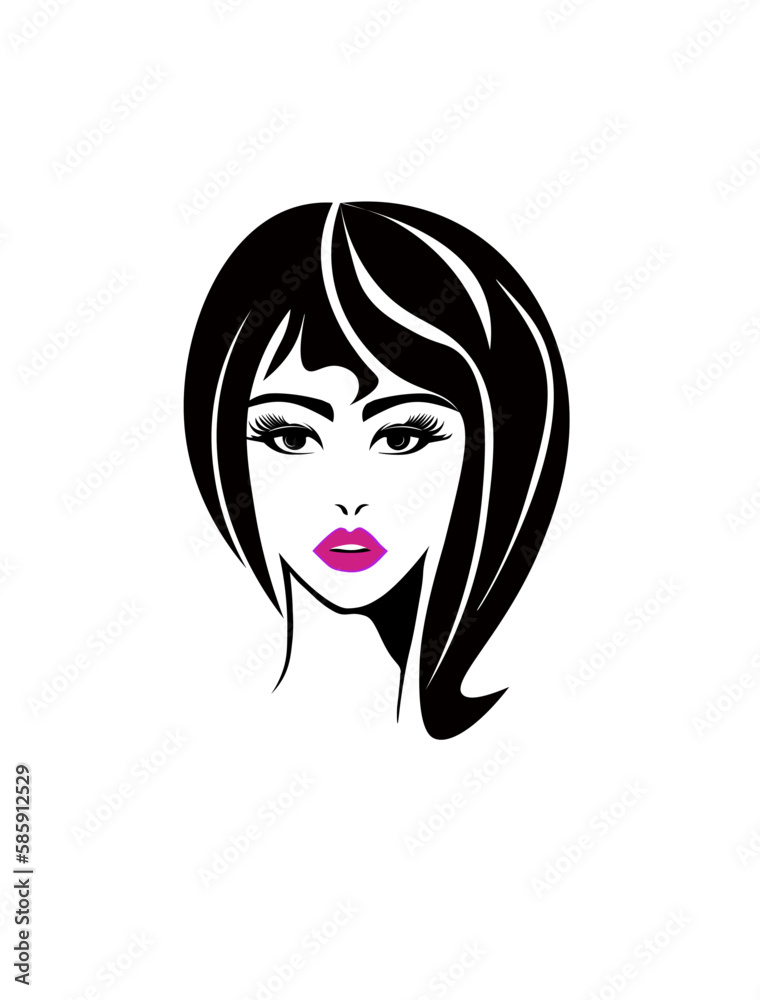 portrait of a girl. Women short hair style icon, logo women face on white background. Women long hair style icon, logo women face on white background