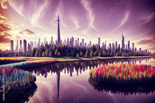 Futuristic Surreal Cityscape  Created using generative AI 