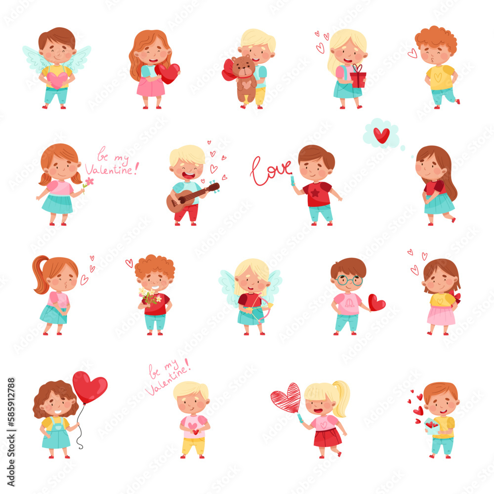 Flushed Boy and Girl Character in Love Expressing Passion Big Vector Set Flushed Boy and Girl Character in Love Expressing Passion Big Vector Set