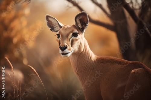 Wildlife conservation. Deer portrait. AI generated