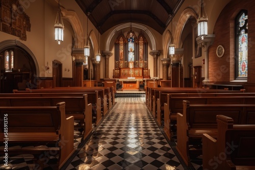 Traditional church interior images. AI generated