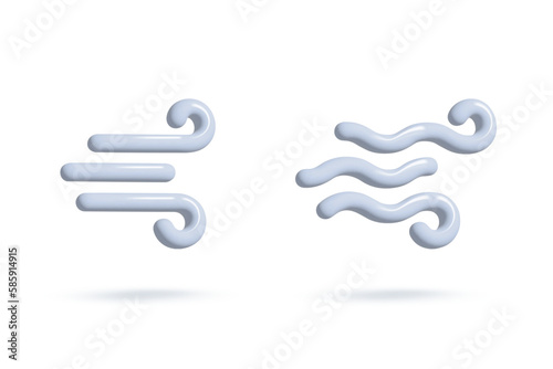 Vector 3d icon isolated on white background. Weather icon. Set of different signs of blue, gray wind. Vector illustration for postcard, icons, poster, banner, web, design, arts.