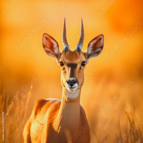 Antelope in savanna under scorching sunlight. Generative AI.