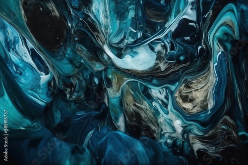  an abstract painting of blue and brown colors with a black background and a black background with white and blue swirls on the bottom of the image. generative ai