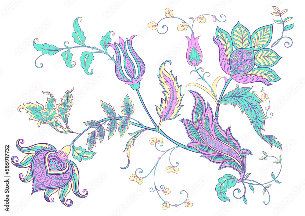 Traditional eastern classical luxury old fashioned floral ornament. Clip art, set of elements for design. Vector illustration.