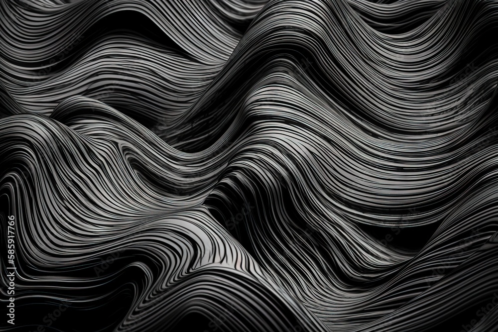  a black and white photo of a wavy pattern on a black background with a black background and a black background with a black and white pattern.  generative ai