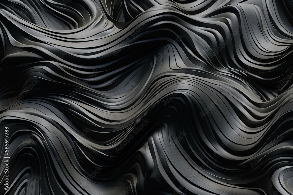  a black and white photo of a wavy pattern on a surface with a black and white color scheme that resembles a wave of black and white.  generative ai