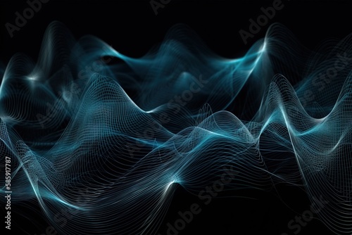  a black background with a blue wave pattern on it's side and a black background with a blue wave pattern on it's side.  generative ai