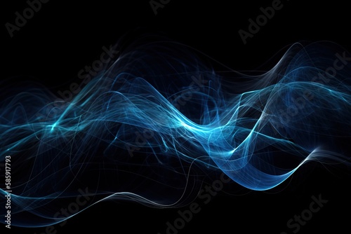  a blue wave of light on a black background with a black background and a black background with a blue wave of light on top of it. generative ai