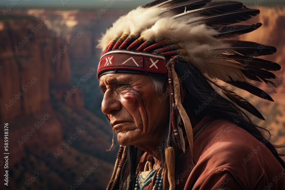 Native American Chief: Commanding Portrait, Generative AI