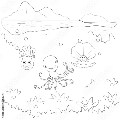 Octopus vector coloring page for kids   Image   icon   photo and illustration coloring books children