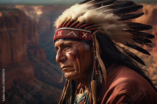 Native American Chief: Commanding Portrait, Generative AI