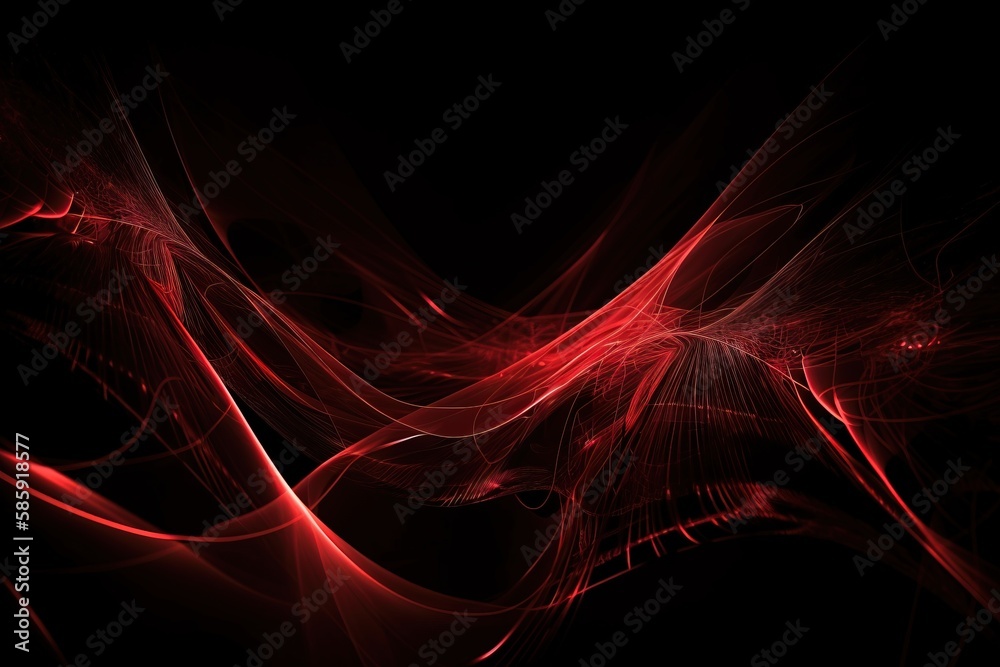  a red abstract background with lines and curves on a black background with room for text or image or image to put on a computer screen.  generative ai