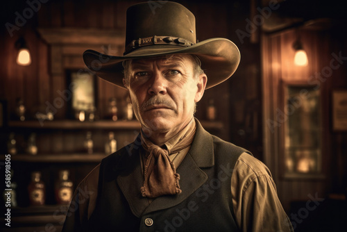 Gunslinger Sheriff in Wild West Saloon, Generative AI © ContentHub
