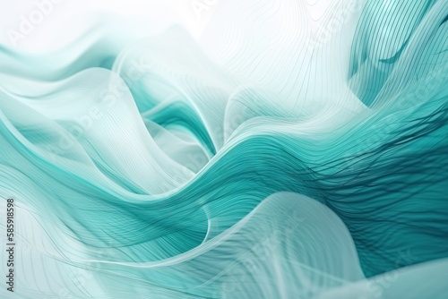  a blue and white abstract painting with wavy lines on it's surface, with a white background and a light blue hue to the bottom right of the image. generative ai
