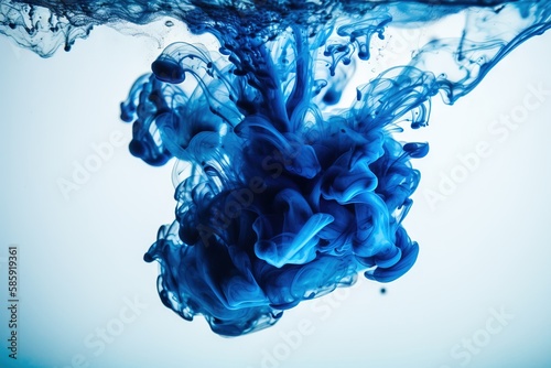  a blue substance floating in water with a light blue back ground and a light blue back ground with a light blue back ground and a light blue background. generative ai
