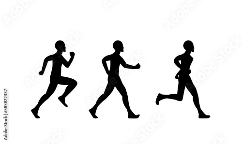 vector silhouettes of people running after goal