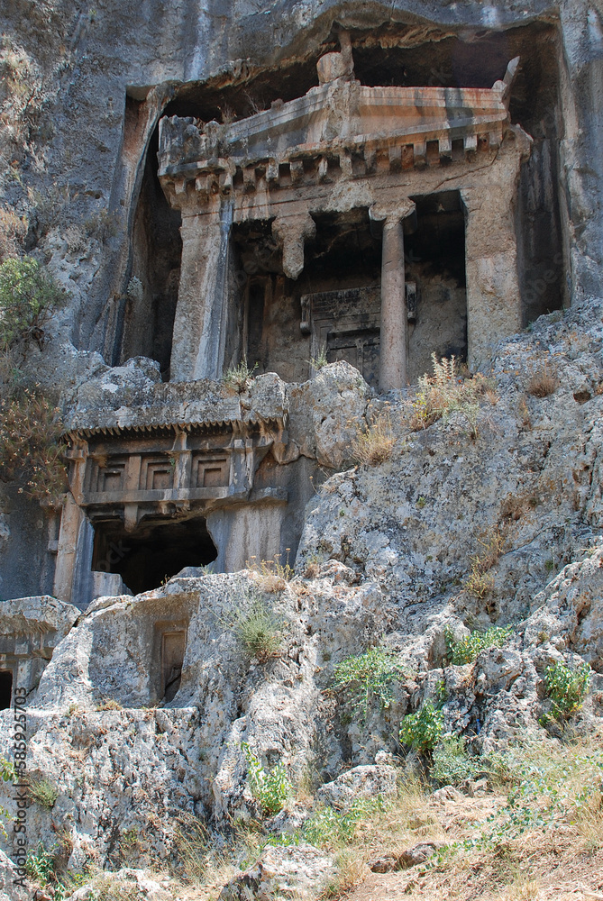 Amyntas Rock Tombs in ancient Telmessos Now in the city of  Fethiye, Turkey