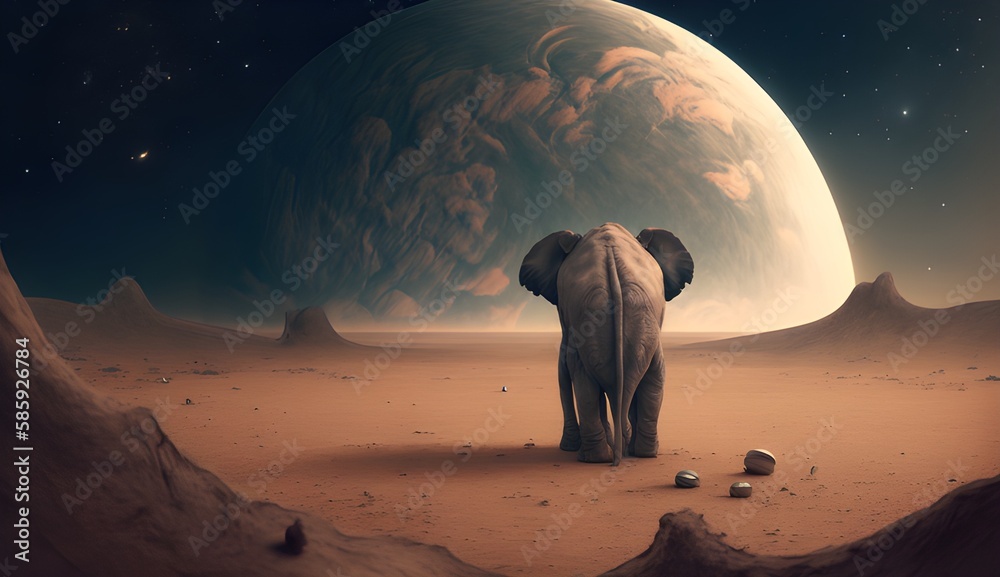 Lonely Elephant on mars Missing Home Enhance your creative projects ...