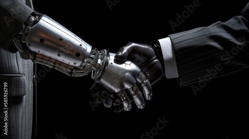 Modern AI robots handshake. Generative AI