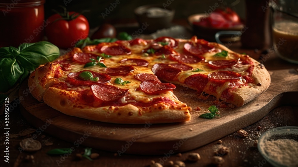 Italy's Finest Pizza Salami in 5-Star Kitchen with Bokeh Background Using Generative AI