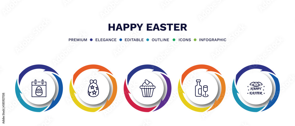 set of happy easter thin line icons. happy easter outline icons with infographic template. linear icons such as easter calendar, egg, cupcake, wine, happy vector. set of happy easter thin line icons. happy easter outline icons with infographic template. linear icons such as easter calendar, egg, cupcake, wine, happy vector.