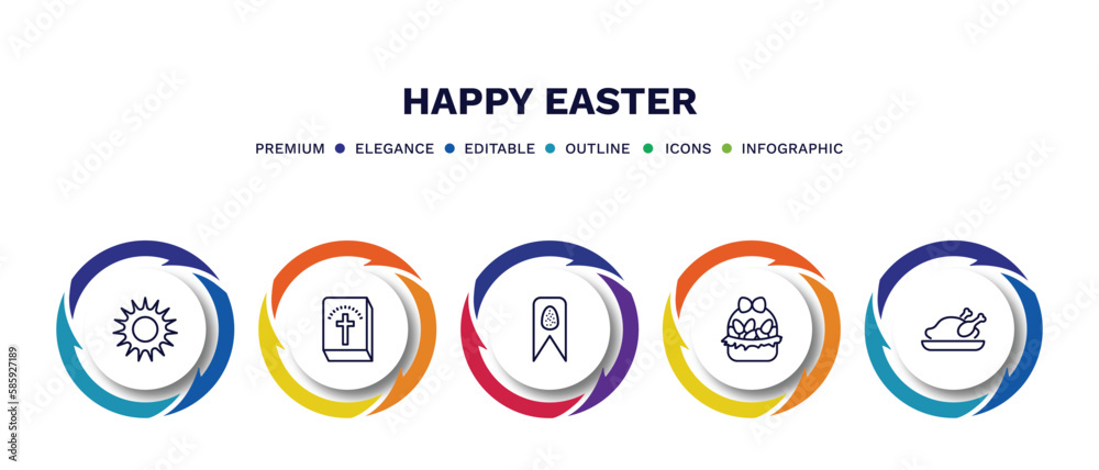 set of happy easter thin line icons. happy easter outline icons with infographic template. linear icons such as sun, bible, banner, easter egg, roast chicken vector. set of happy easter thin line icons. happy easter outline icons with infographic template. linear icons such as sun, bible, banner, easter egg, roast chicken vector.